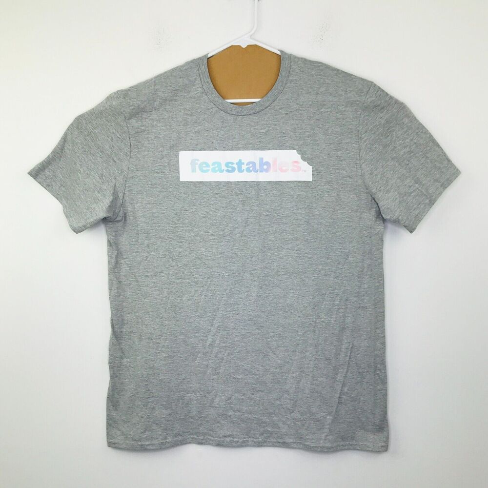 MrBeast Mens XL T-Shirt Gray Feastables Logo Graphic Short Sleeve Merch Tee AZ11